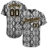 Custom Black Snakeskin Black-Old Gold 3D Pattern Design Authentic Baseball Jersey