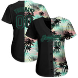 Custom Black Black-Kelly Green 3D Pattern Design Tropical Palm Leaves Authentic Baseball Jersey