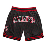 Custom Black Red Pinstripe Black-White Authentic Basketball Shorts