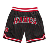 Custom Black Red Pinstripe Red-White Authentic Basketball Shorts