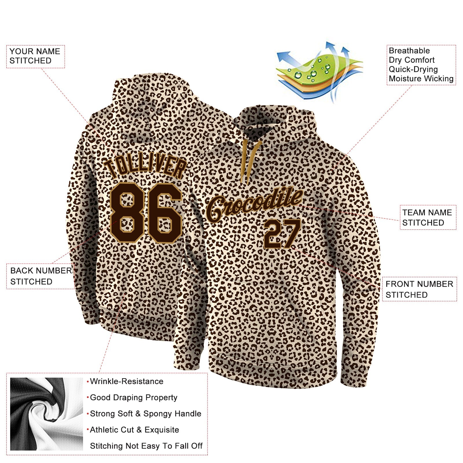 Custom Stitched Brown Brown-Old Gold 3D Pattern Design Leopard Sports Pullover Sweatshirt Hoodie
