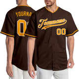 Custom Brown Gold-White Authentic Baseball Jersey