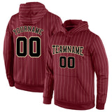 Custom Stitched Burgundy Cream Pinstripe Black-Cream Sports Pullover Sweatshirt Hoodie