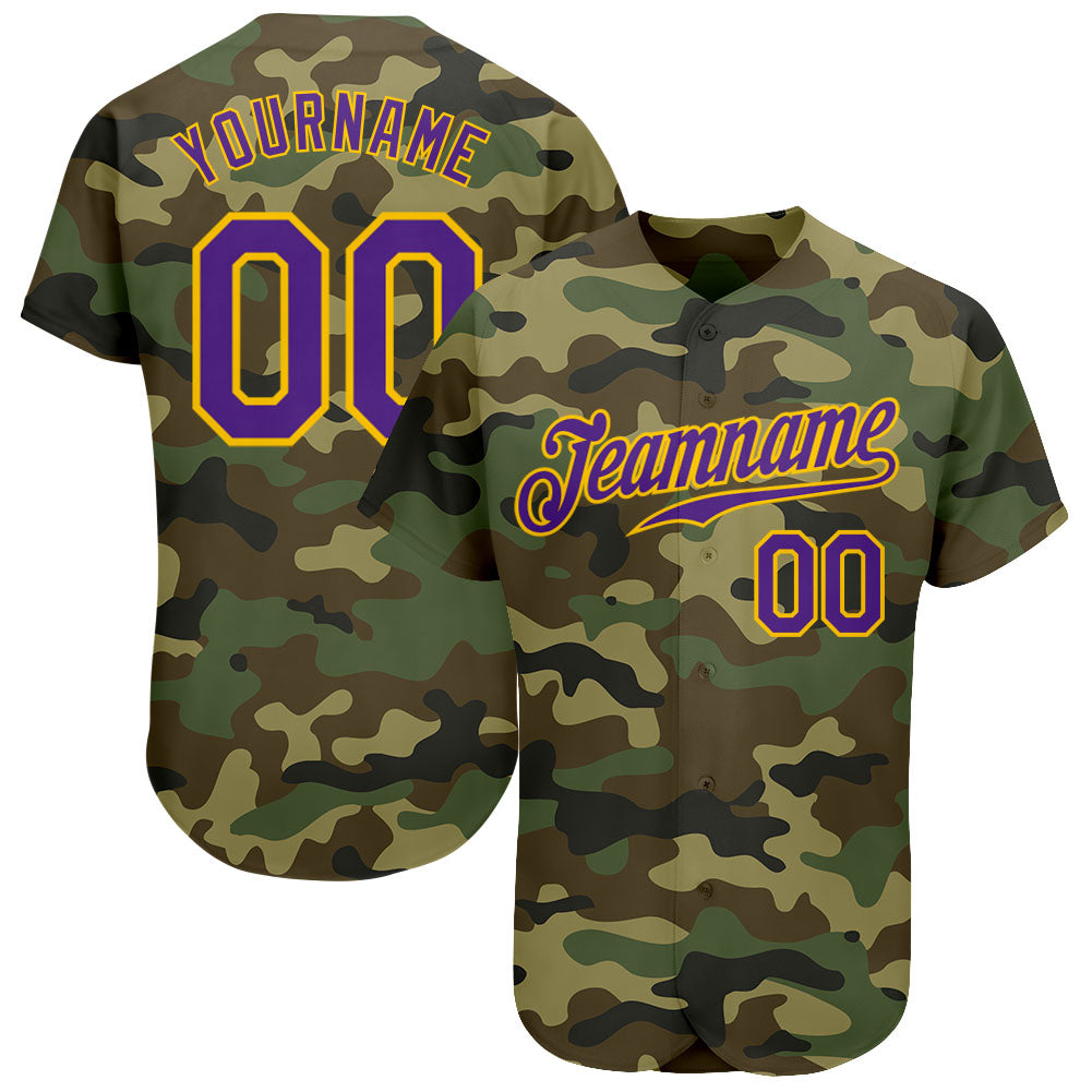 Custom Camo Purple-Gold Authentic Salute To Service Baseball Jersey