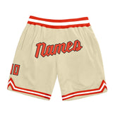 Custom Cream Orange-White Authentic Throwback Basketball Shorts