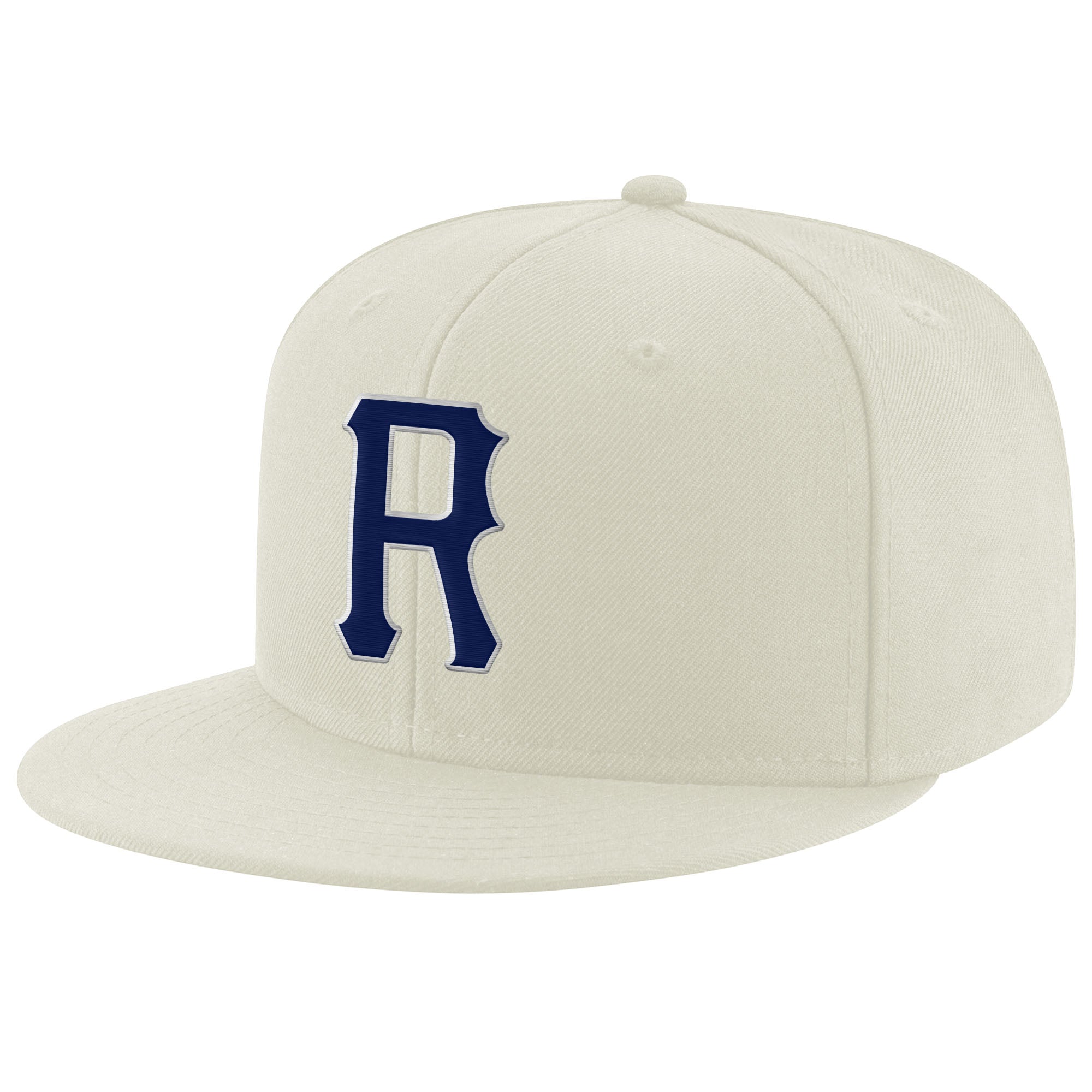 Custom Cream Navy-Gray Stitched Adjustable Snapback Hat