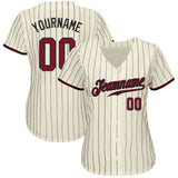 Custom Cream Black Pinstripe Crimson-Black Authentic Baseball Jersey