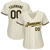 Custom Cream Navy Pinstripe Navy-Gold Authentic Baseball Jersey