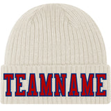 Custom Cream Red-Royal Stitched Cuffed Knit Hat