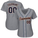 Custom Gray Navy-Orange Baseball Jersey