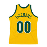 Custom Gold Hunter Green-White Authentic Throwback Basketball Jersey