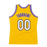 Custom Gold White-Purple Authentic Throwback Basketball Jersey