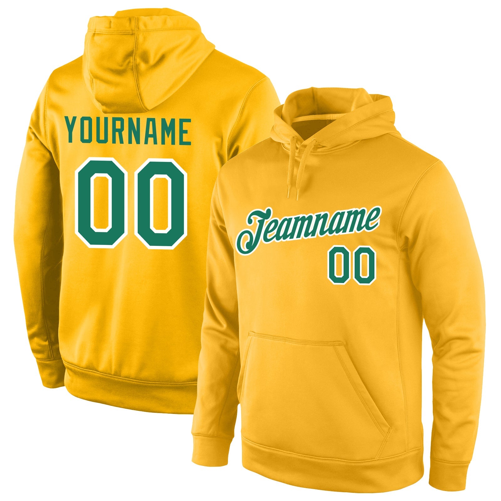 Custom Stitched Gold Kelly Green-White Sports Pullover Sweatshirt Hoodie