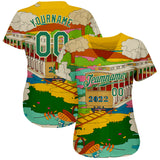 Custom Gold Kelly Green-Cream 3D Pattern Design Train Authentic Baseball Jersey
