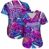 Custom Graffiti Words Pattern-White-Purple 3D Authentic Baseball Jersey