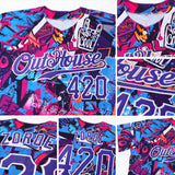 Custom Graffiti Words Pattern-White-Purple 3D Authentic Baseball Jersey