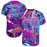 Custom Graffiti Words Pattern-White-Purple 3D Authentic Baseball Jersey