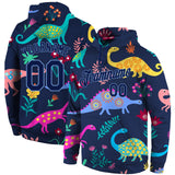 Custom Stitched Graffiti Pattern Navy-Light Blue 3D Dinosaur Sports Pullover Sweatshirt Hoodie