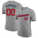 Custom Gray Red-Navy Performance T-Shirt