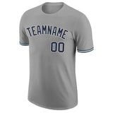 Custom Gray Navy-White Performance T-Shirt