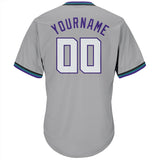 Custom Gray White-Purple Authentic Throwback Rib-Knit Baseball Jersey Shirt