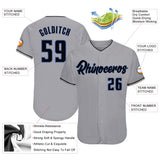 Custom Gray Black-Blue Authentic Baseball Jersey