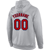 Custom Stitched Gray Red-Navy Sports Pullover Sweatshirt Hoodie