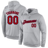 Custom Stitched Gray Red-Navy Sports Pullover Sweatshirt Hoodie
