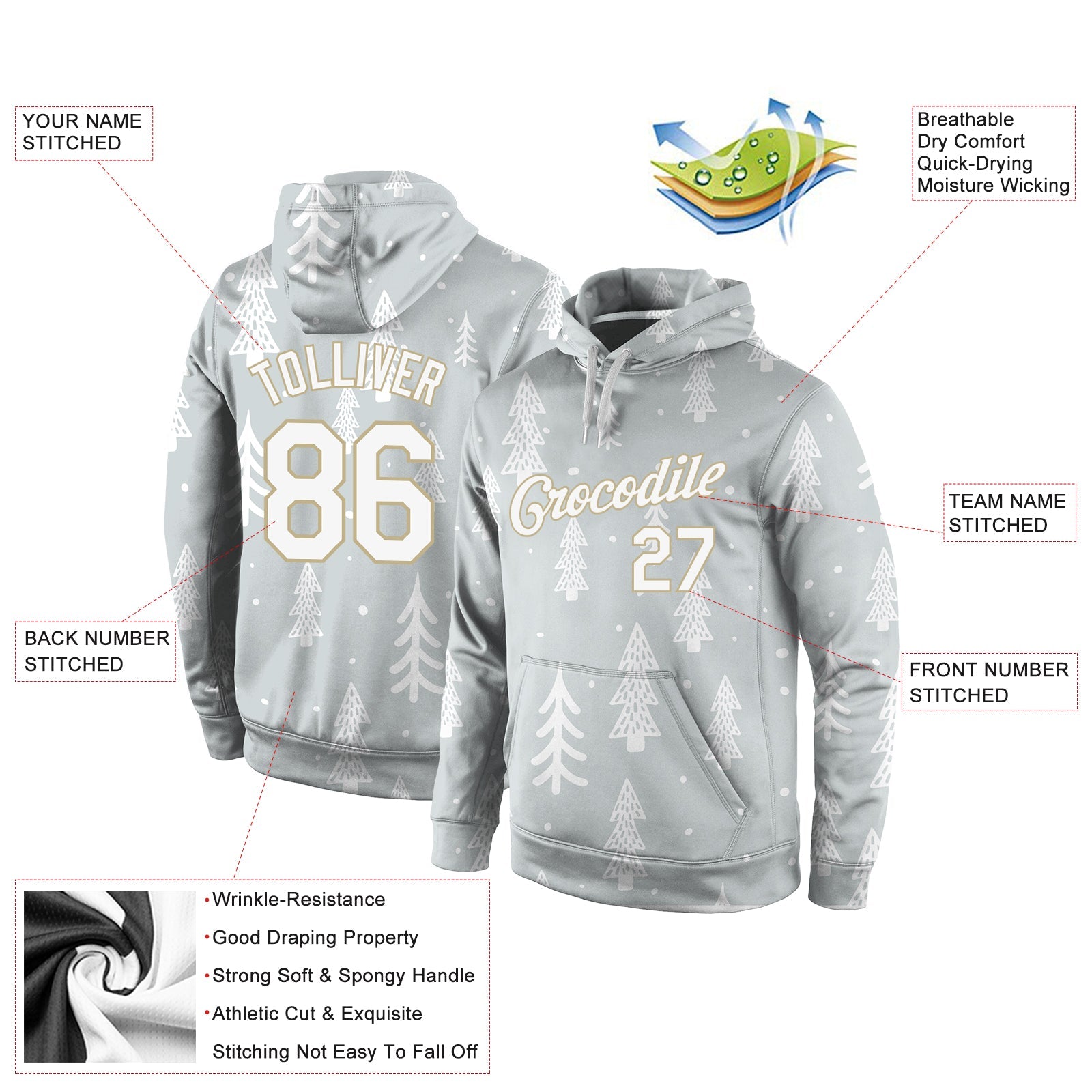 Custom Stitched Gray White-Old Gold Christmas 3D Sports Pullover Sweatshirt Hoodie