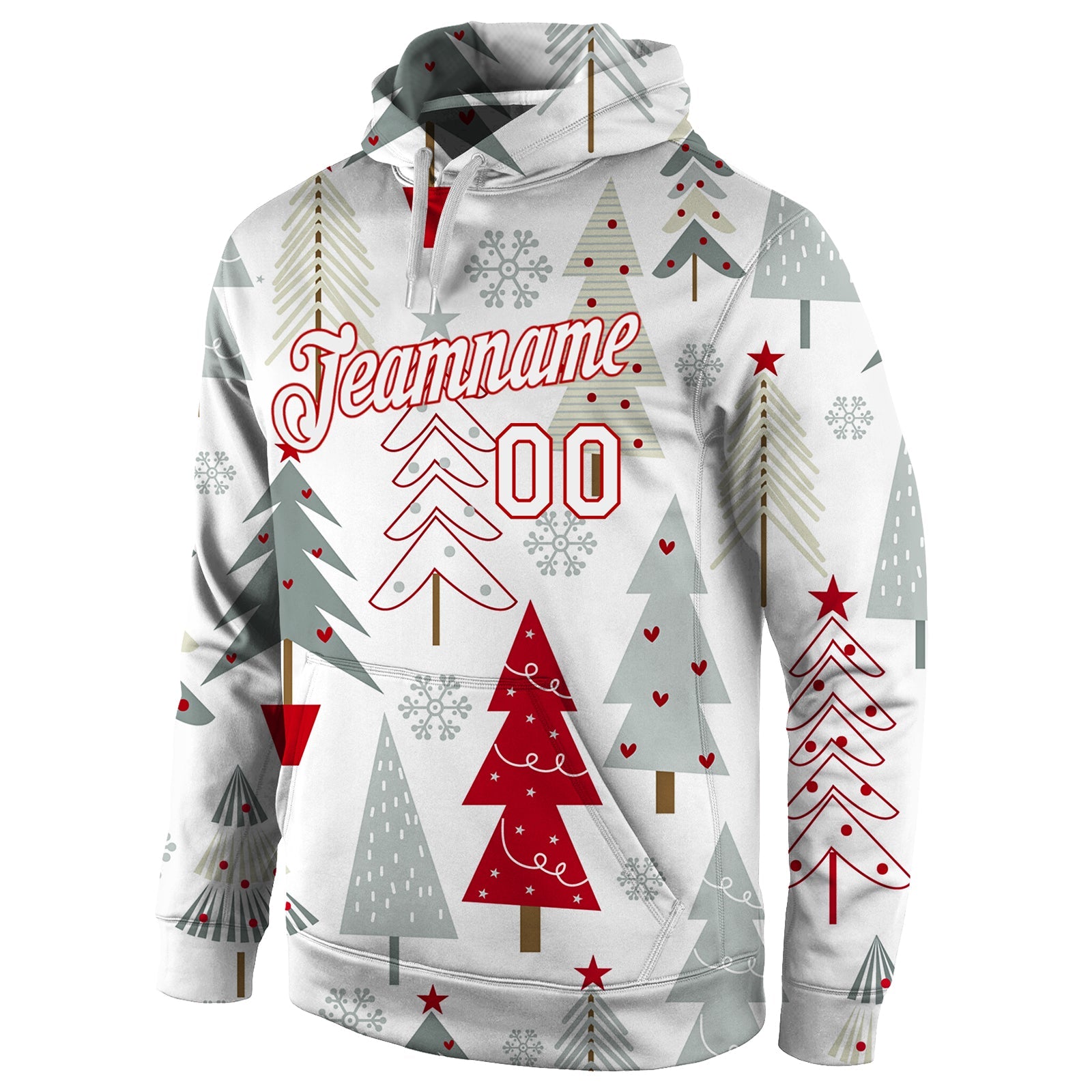 Custom Stitched Gray White-Red Christmas 3D Sports Pullover Sweatshirt Hoodie