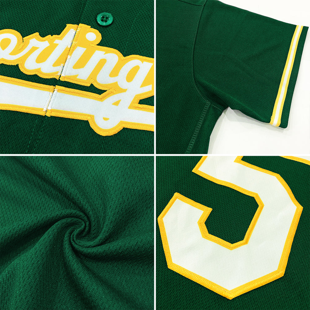 Custom Gold Green-White Baseball Jersey