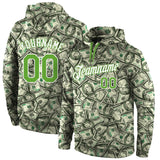 Custom Stitched Green Neon Green-White 3D Pattern Design Dollar Sports Pullover Sweatshirt Hoodie