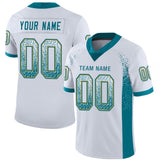Custom White Teal-Old Gold Drift Fashion Football Jersey