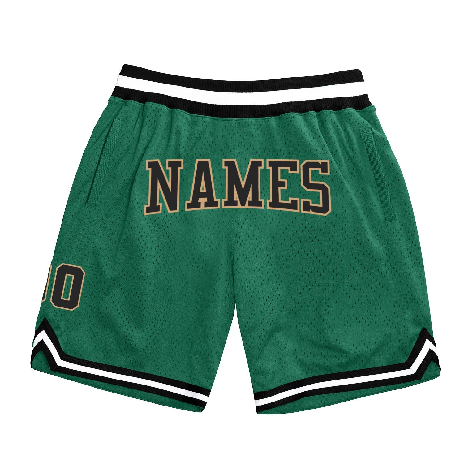 Custom Kelly Green Black-Old Gold Authentic Throwback Basketball Shorts