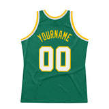Custom Kelly Green White-Gold Authentic Throwback Basketball Jersey