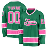 Custom Kelly Green Pink-White Hockey Jersey