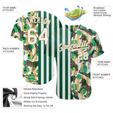 Custom Kelly Green White-Old Gold 3D Pattern Design Zebras And Giraffes Authentic Baseball Jersey
