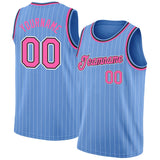 Custom Light Blue White Pinstripe Pink-Black Authentic Basketball Jersey