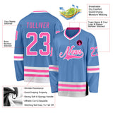 Custom Light Blue Pink-White Hockey Jersey