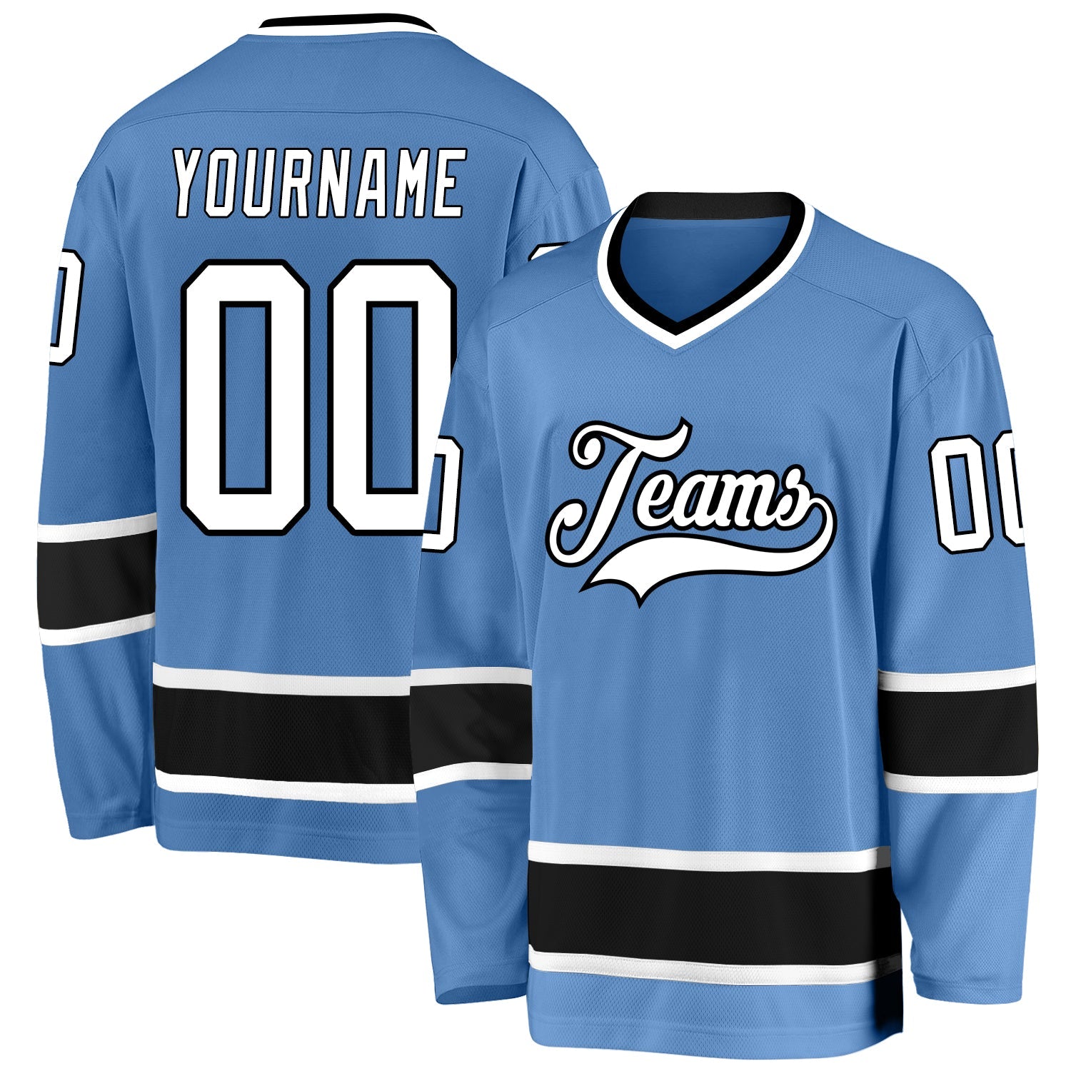 Custom Light Blue White-Black Hockey Jersey Sale Online