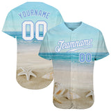 Custom Light Blue White-Light Blue 3D Pattern Design Beach Authentic Baseball Jersey