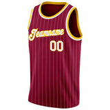 Custom Maroon White Pinstripe White-Gold Authentic Basketball Jersey