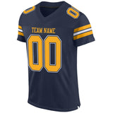 Custom Navy Gold-White Mesh Authentic Football Jersey
