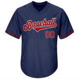 Custom Navy Red-White Authentic Throwback Rib-Knit Baseball Jersey Shirt