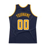Custom Navy Gold-White Authentic Throwback Basketball Jersey