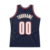Custom Navy White-Orange Authentic Throwback Basketball Jersey