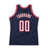 Custom Navy White-Red Authentic Throwback Basketball Jersey