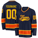 Custom Navy Gold-Orange Hockey Jersey