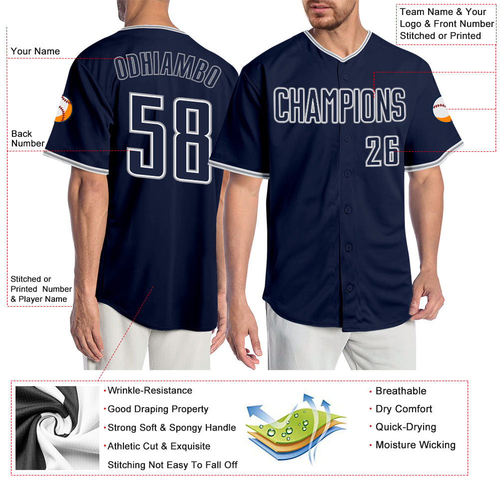 Custom Navy Navy-Gray Authentic Baseball Jersey