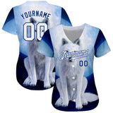 Custom Navy White-Royal 3D Pattern Design Wolf Authentic Baseball Jersey